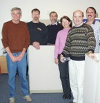 Brian G3MBN (centre) at the Elecraft factory, Aptos, CA.